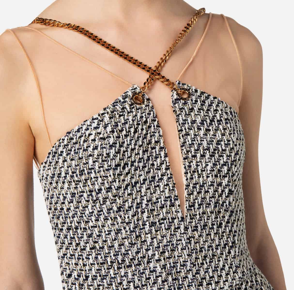 Lurex tweed mini-dress with chain - Image 4